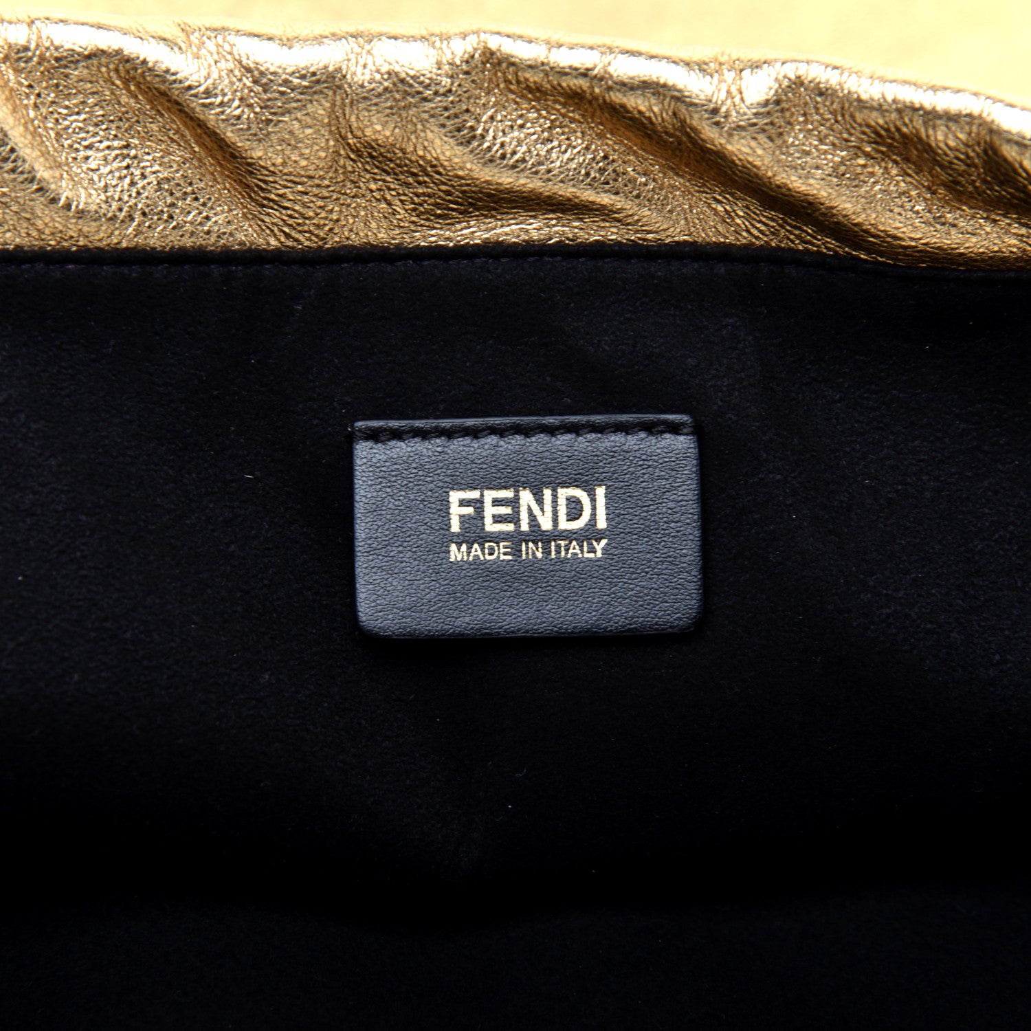 Fendi Laminated Calfskin Medium Drawstring Pouch Bag Oro Black 8 of 9