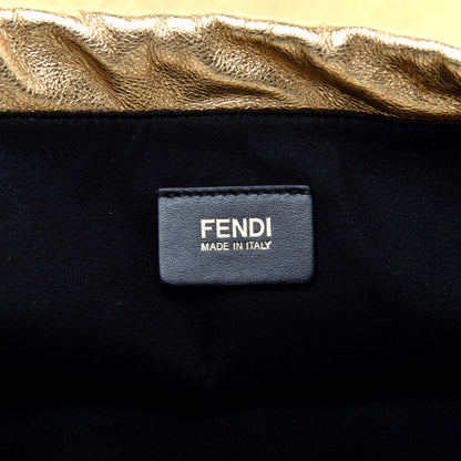 Fendi Laminated Calfskin Medium Drawstring Pouch Bag Oro Black 8 of 9