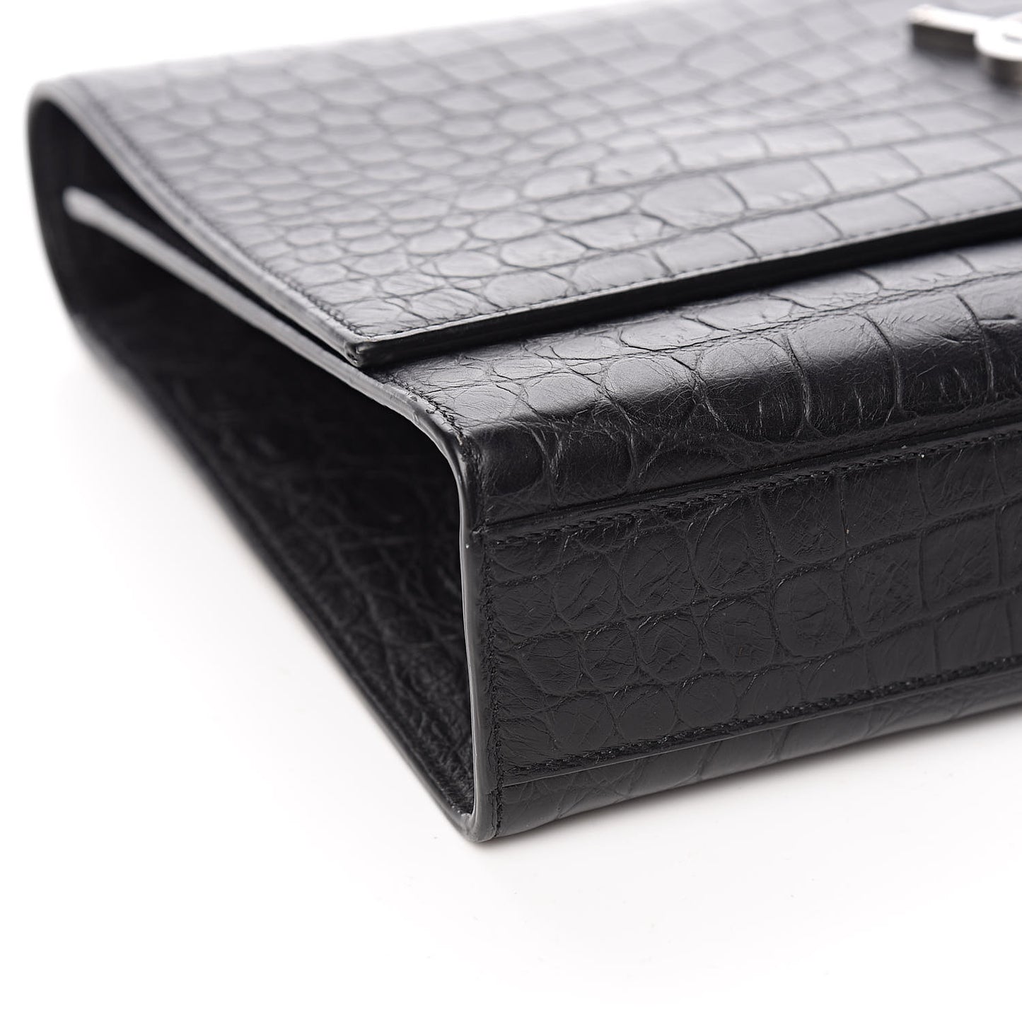 Calfskin Crocodile Embossed Large Classic Monogram Kate Satchel Black