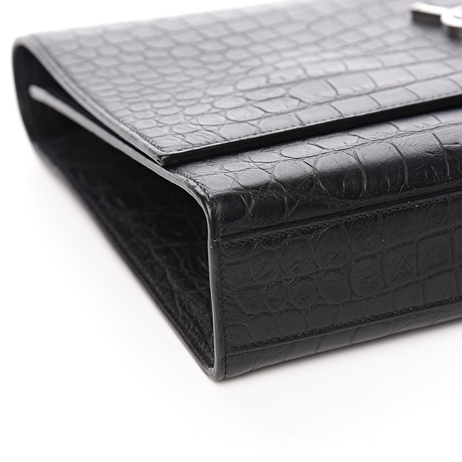 Saint Laurent Calfskin Crocodile Embossed Large Classic Monogram Kate Satchel Black 7 of 10