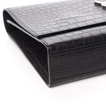 Saint Laurent Calfskin Crocodile Embossed Large Classic Monogram Kate Satchel Black 7 of 10