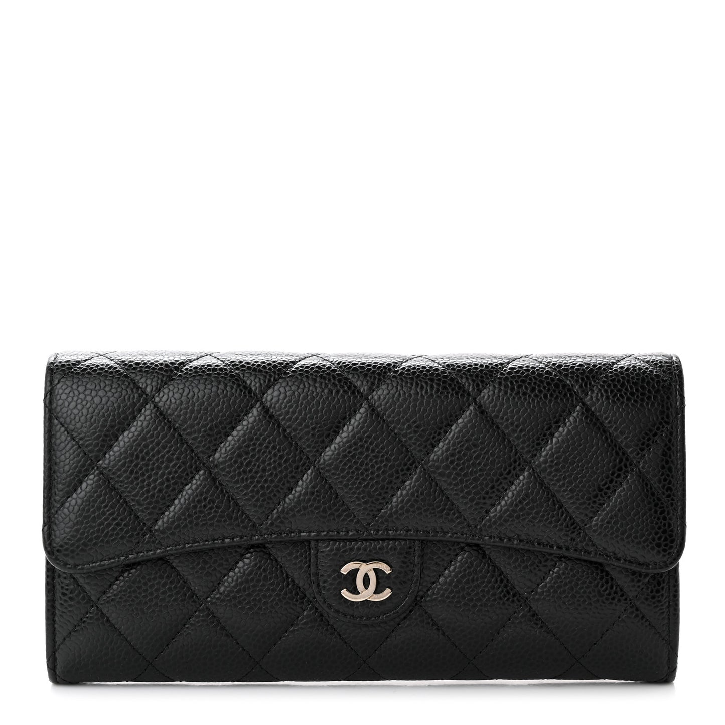 Caviar Quilted Large Gusset Flap Wallet Black