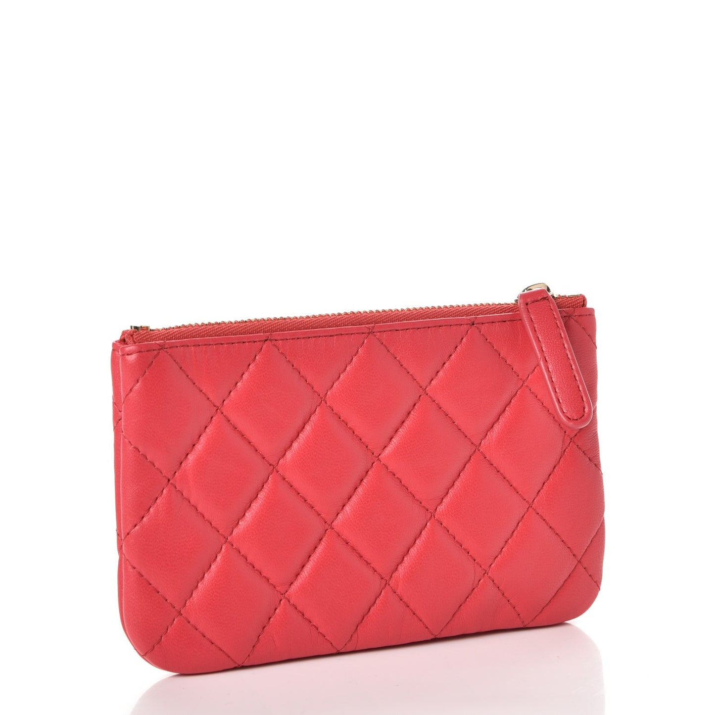 Lambskin Quilted Small Cosmetic Case Light Red
