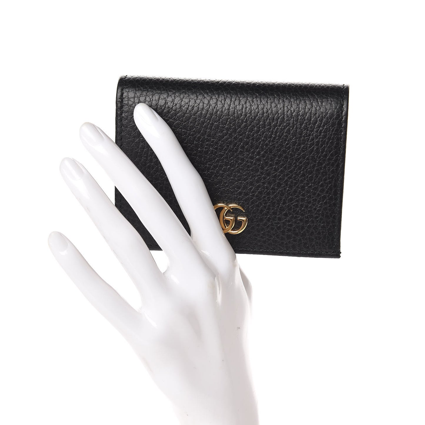 Pebbled Calfskin GG Marmont Card Case Black