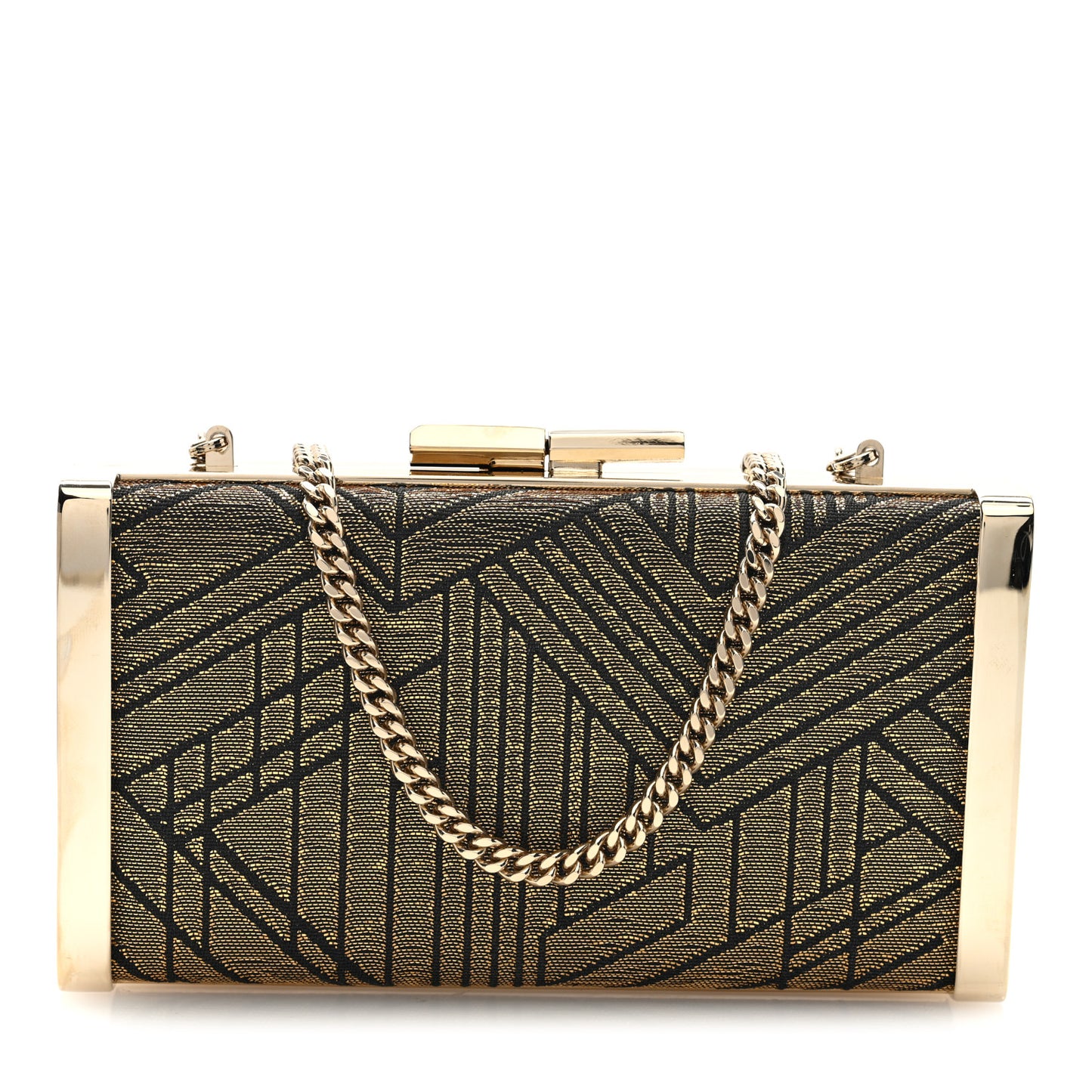 Canvas Geometric Metal Box Clutch Black