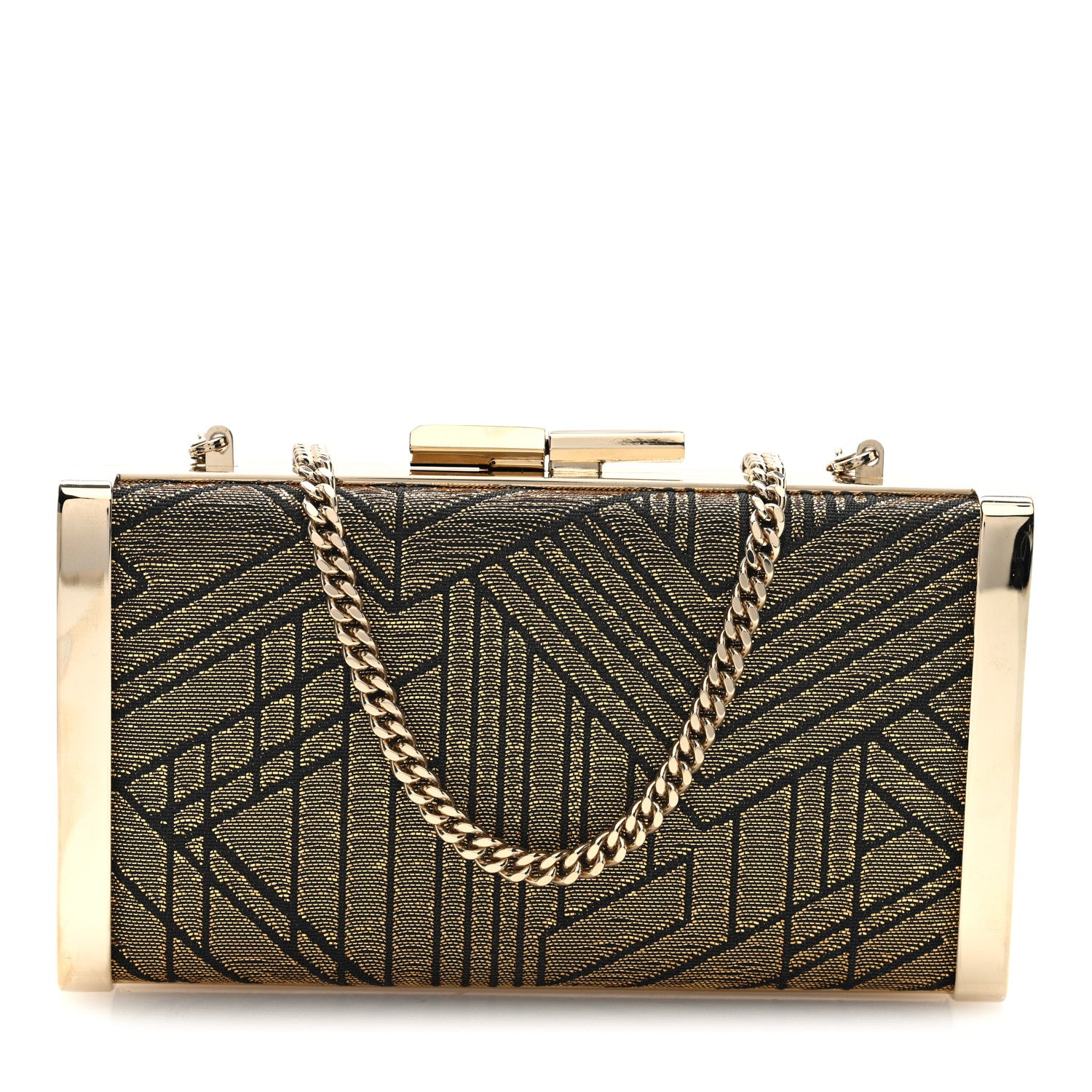 Jimmy Choo Canvas Geometric Metal Box Clutch Black 1 of 10
