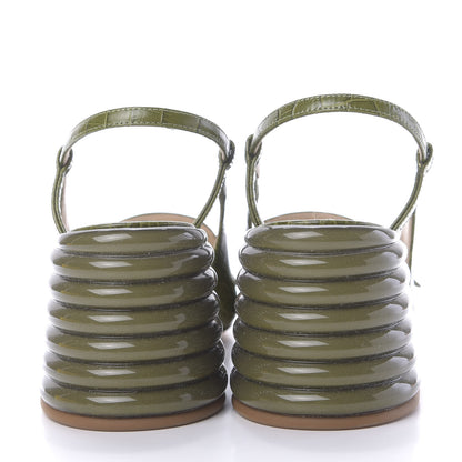 Fendi Calfskin Crocodile Embossed Promenade Slingback Loafer Pumps 38.5 Military Green 5 of 12