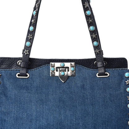 Valentino Garavani Denim Small Rockstud Rolling Tote Blue 14 of 14