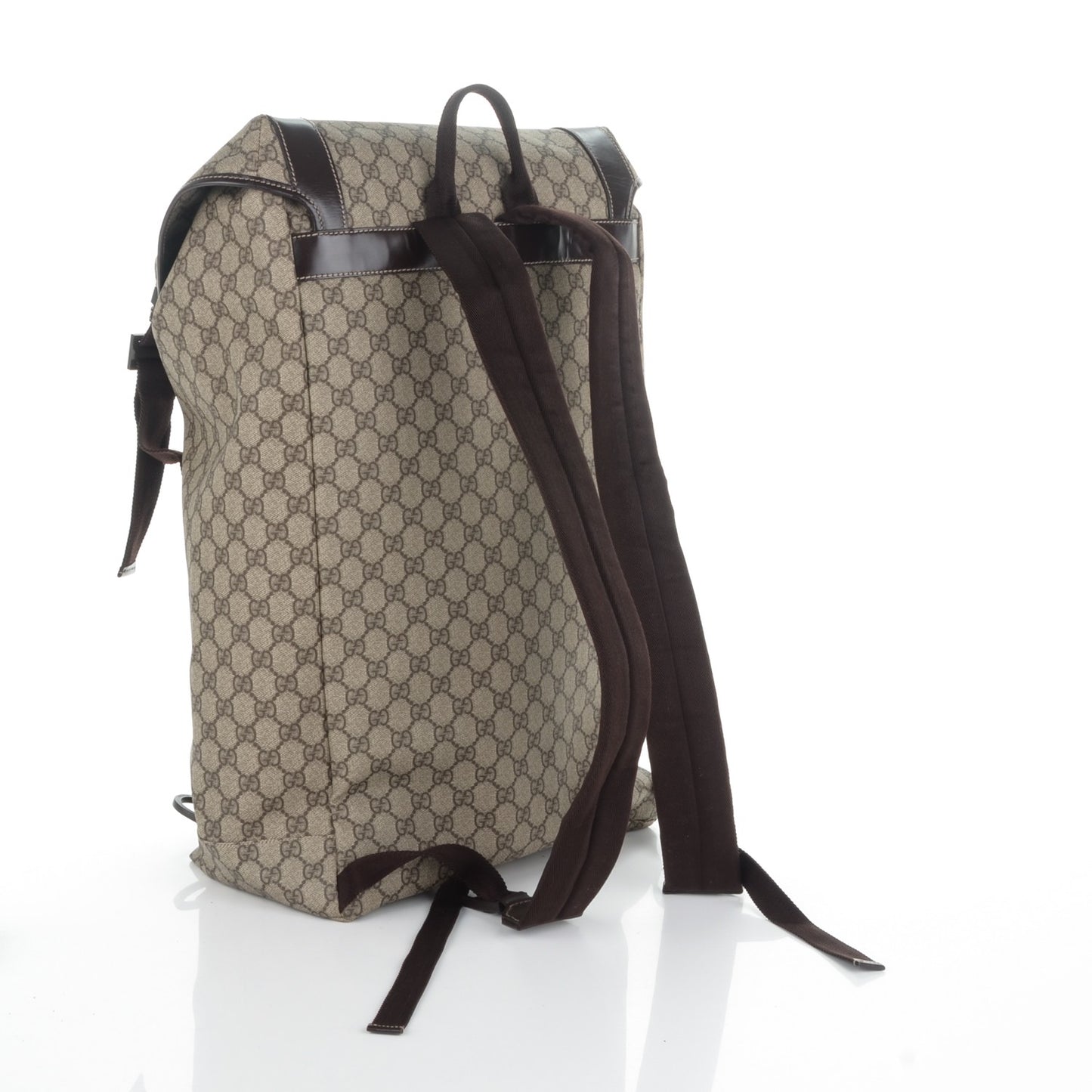 GG Supreme Monogram Large Interlocking G Double Buckle Backpack Dark Brown
