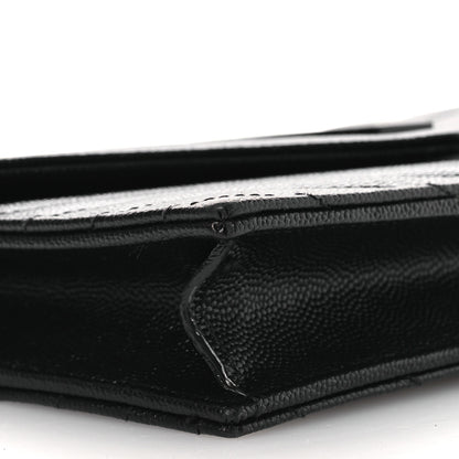 Saint Laurent Grain De Poudre Matelasse Chevron Monogram Monochrome Envelope Chain Wallet Black 10 of 13