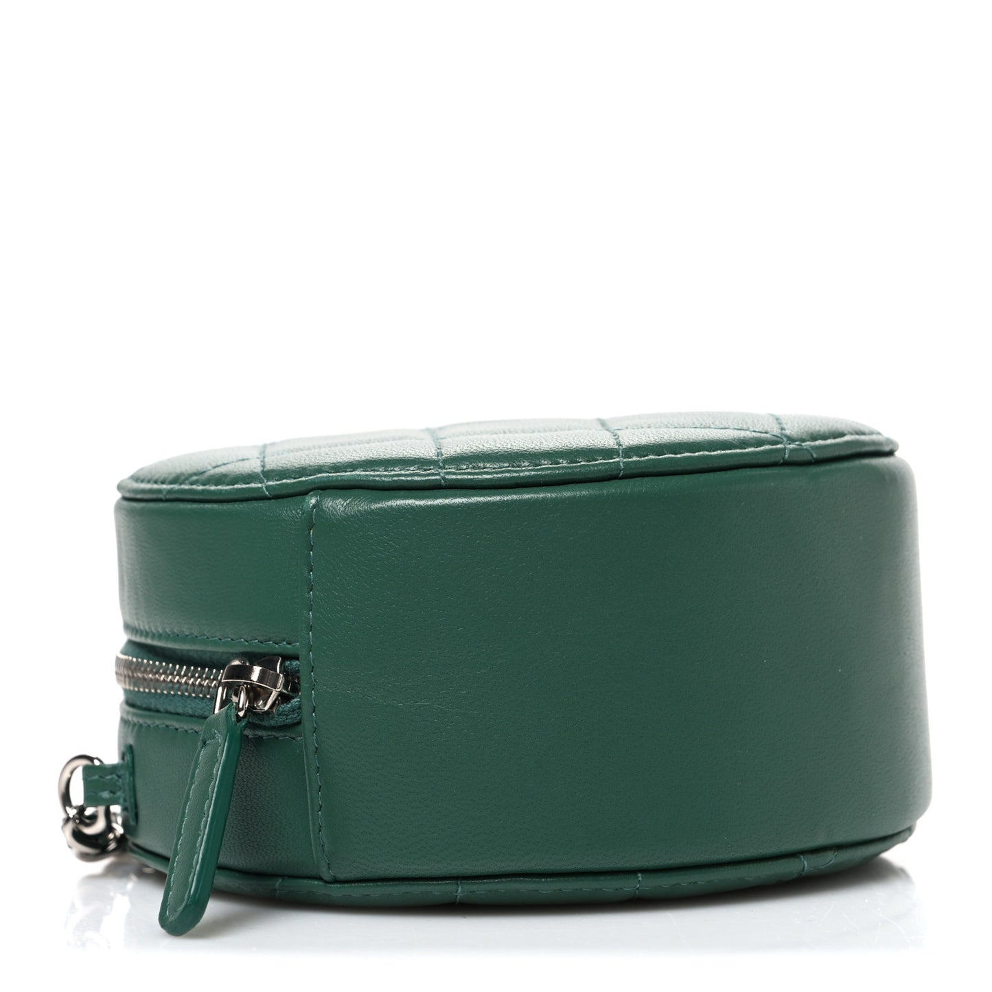Lambskin Quilted Round Clutch With Chain Green