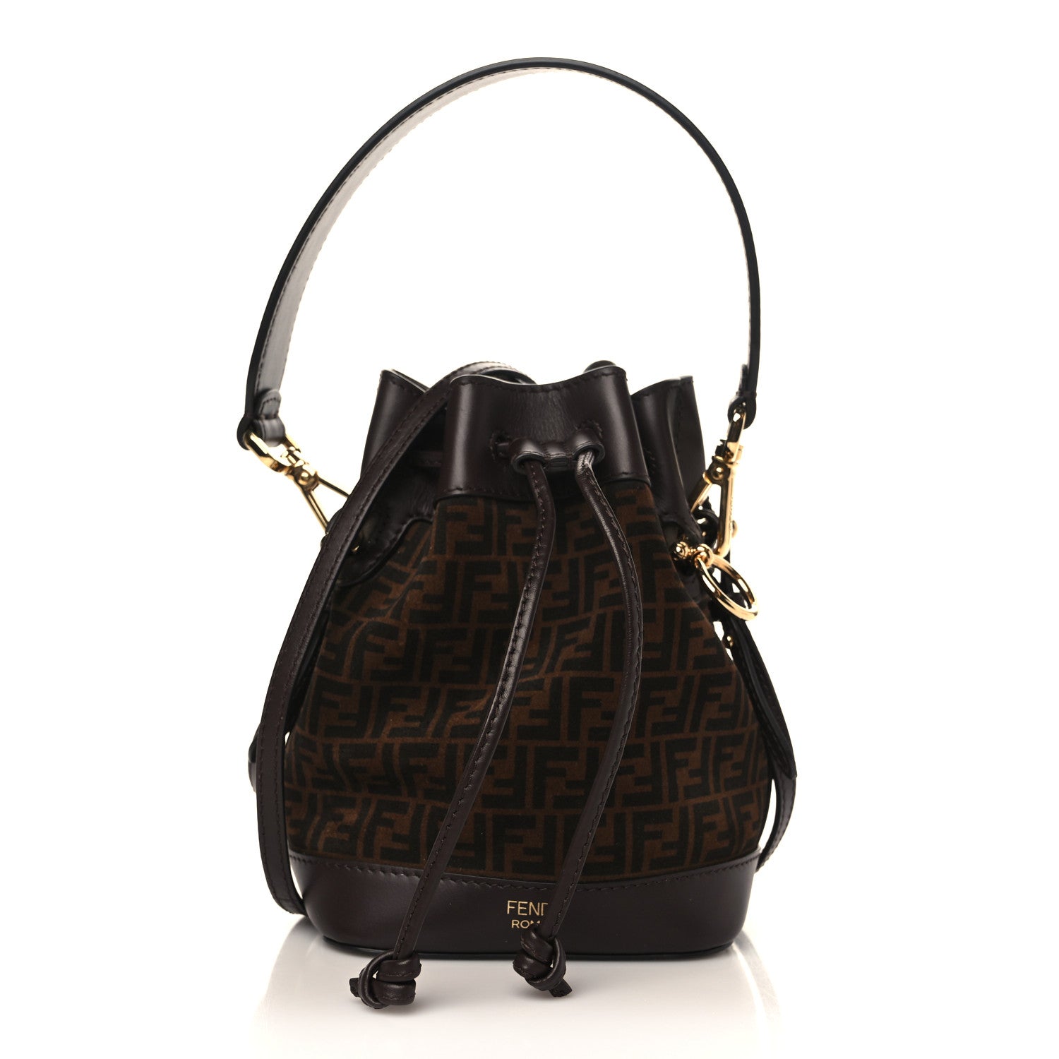 Fendi Suede Vitello King F is Fendi Micro FF Mini Mon Tresor Bucket Bag Sigaro Marrone Ebano 1 of 10
