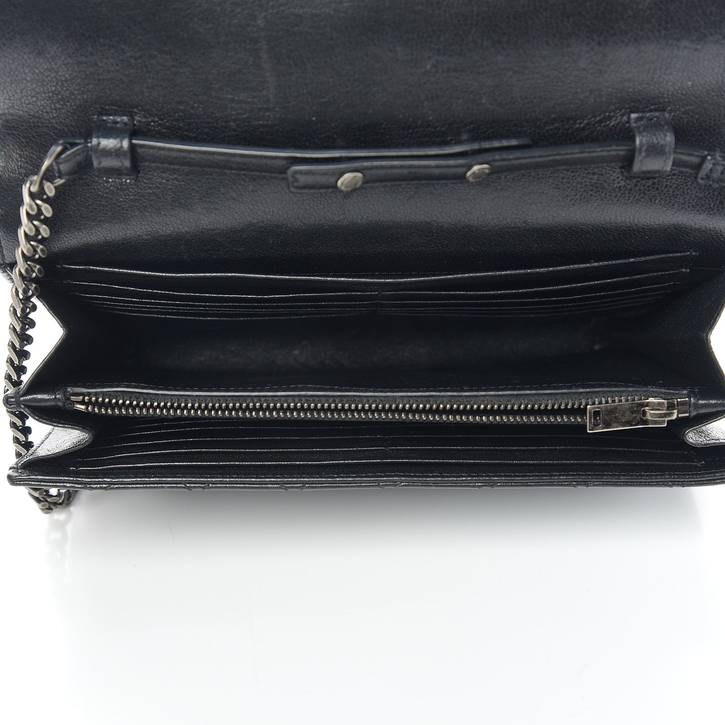 Sheepskin Tri-Quilt Monogram Envelope Chain Wallet Black