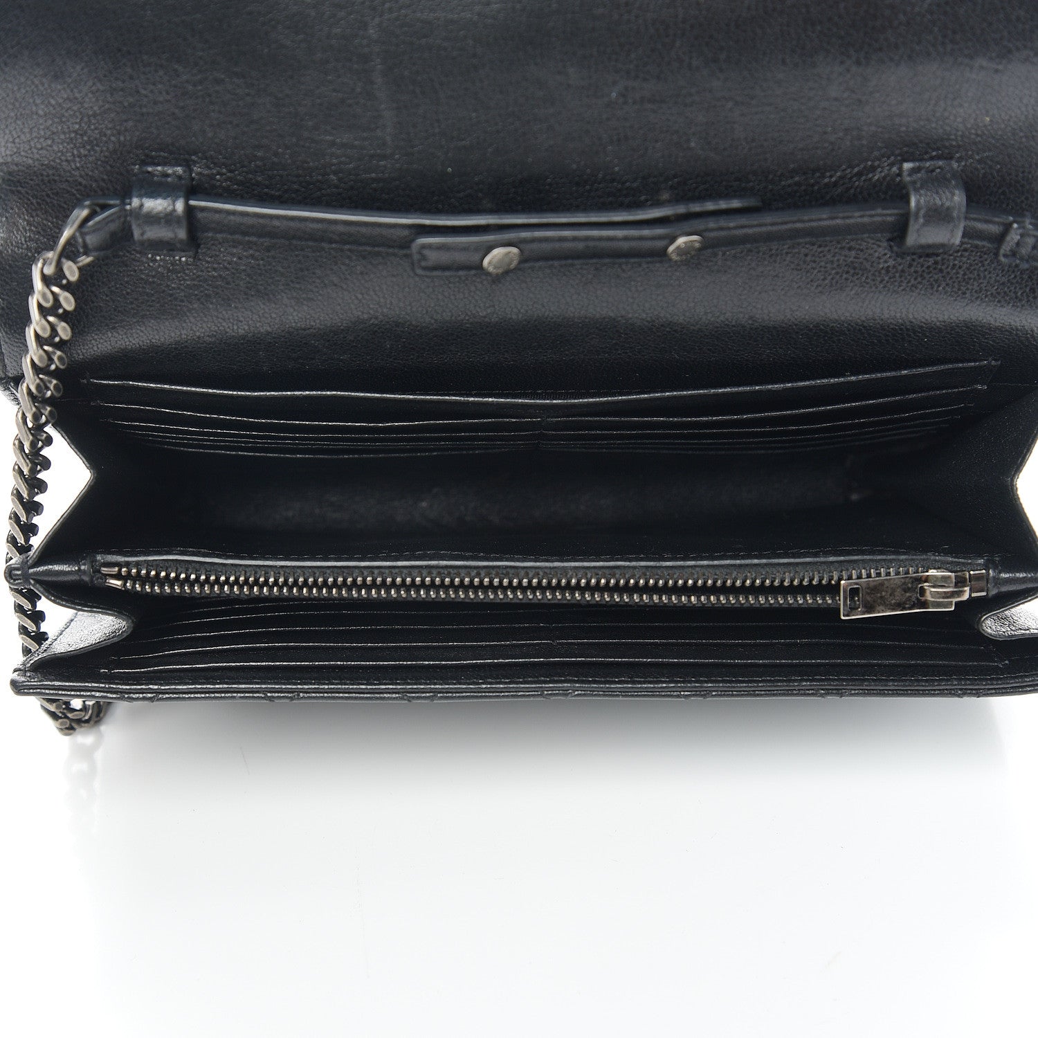 Saint Laurent Sheepskin Tri-Quilt Monogram Envelope Chain Wallet Black 4 of 10