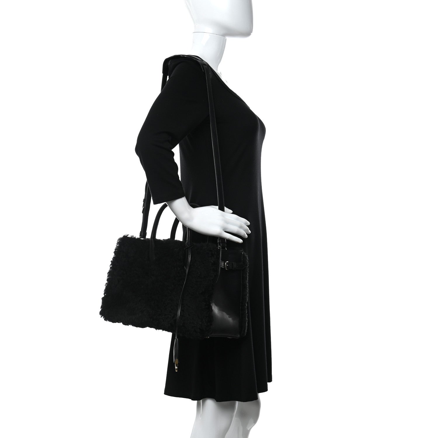 Balenciaga Shearling Calfskin Padlock Nude Work XS Bag Black 2 of 14