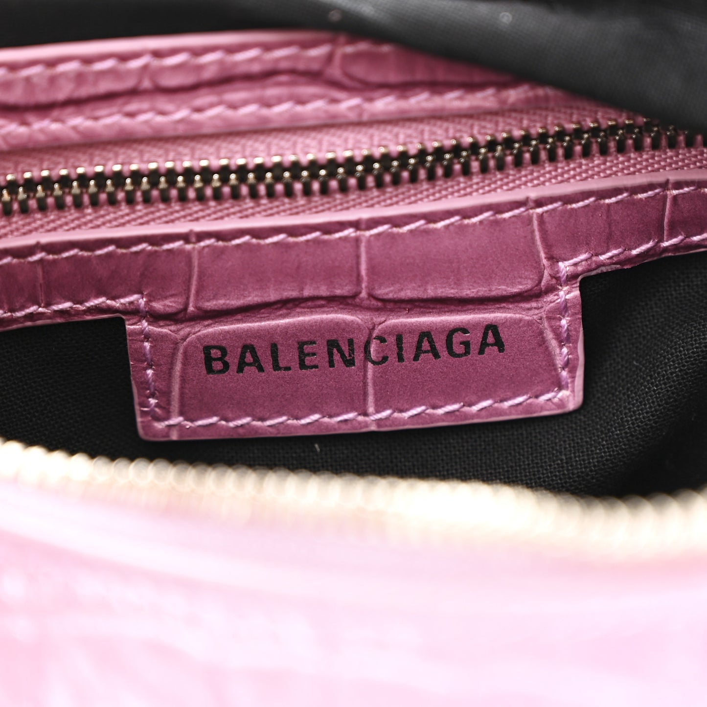 Metallic Extra Supple Calfskin Crystal Crocodile Embossed Small Le Cagole Shoulder Bag Pink
