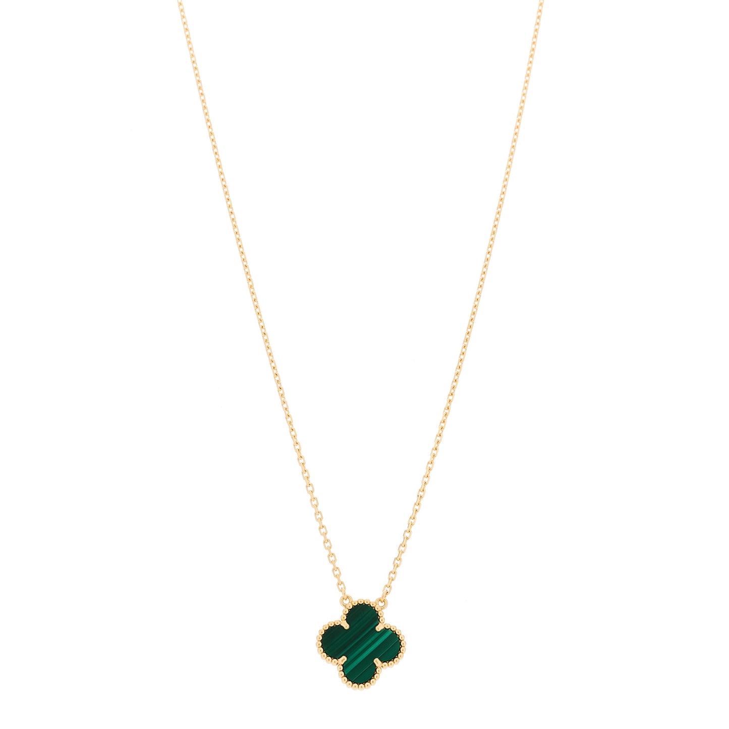 18K Yellow Gold Malachite Vintage Alhambra Pendant Necklace
