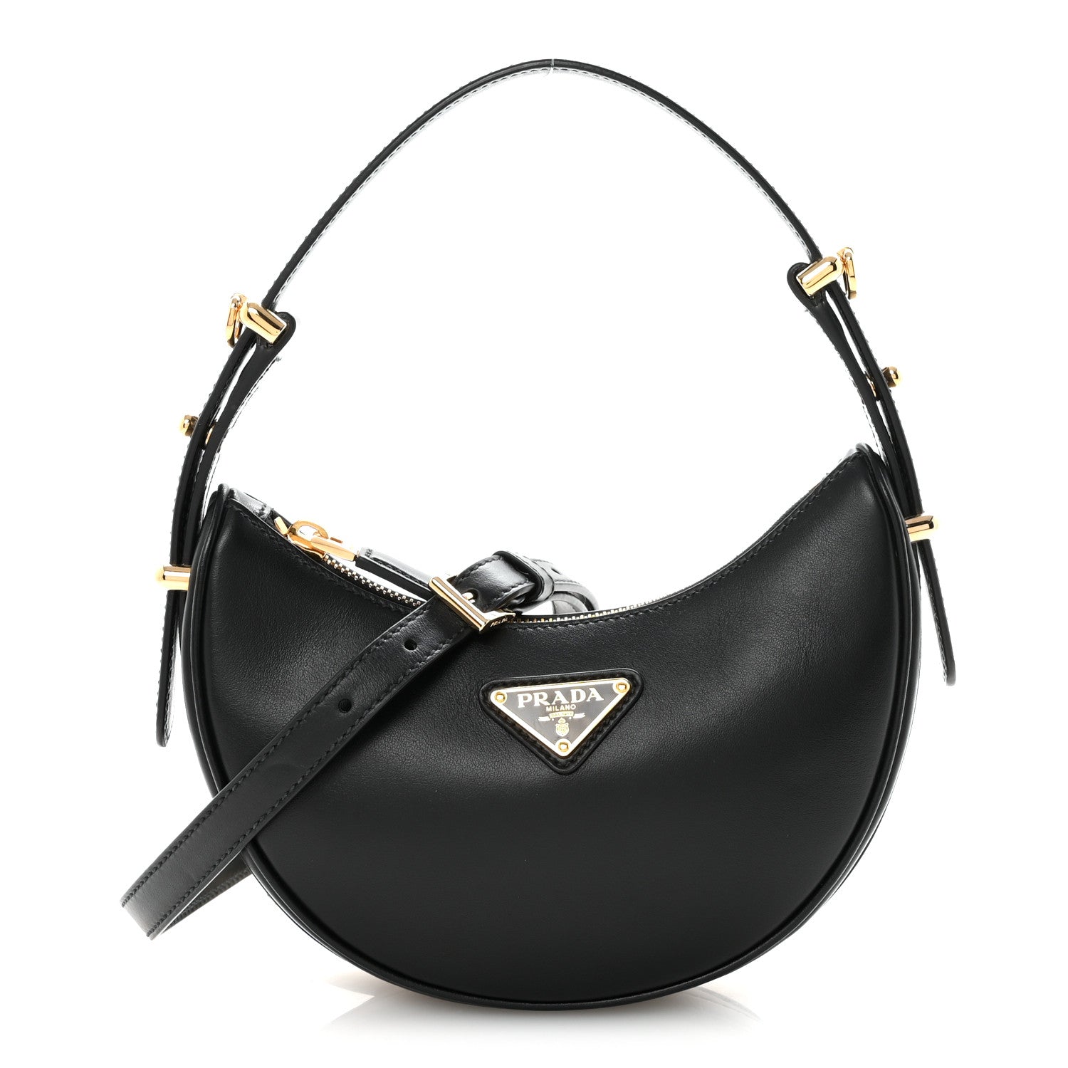 Prada Soft Calfskin Arque Shoulder Bag Black 1 of 9