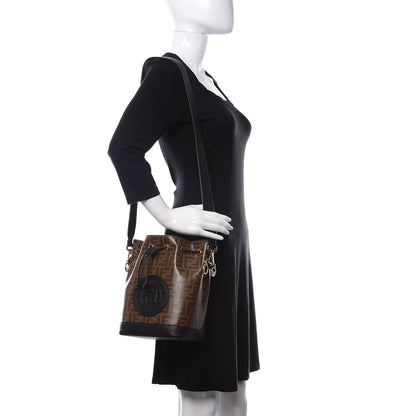 Fendi Glazed Fabric Vitello Grace F is Fendi FF 1974 Stamp Patch Grande Mon Tresor Bucket Bag Mogano Panna Black 2 of 9