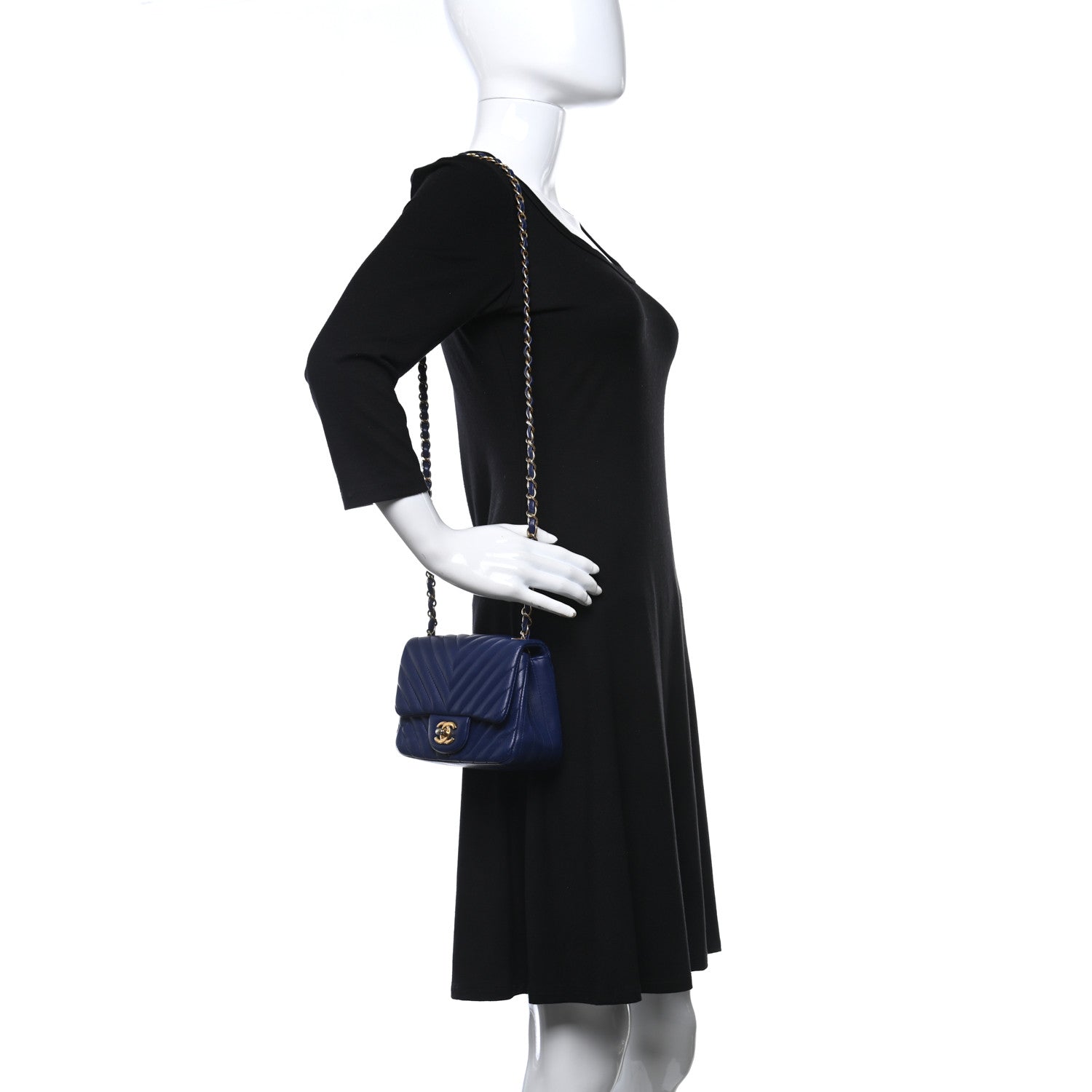 Chanel Lambskin Chevron Quilted Mini Square Flap Blue 2 of 10