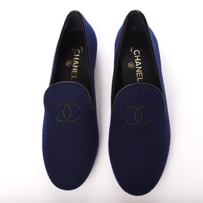 Chanel Fabric Lambskin Womens CC Mocassin Loafers 39.5 Navy Black 7 of 14