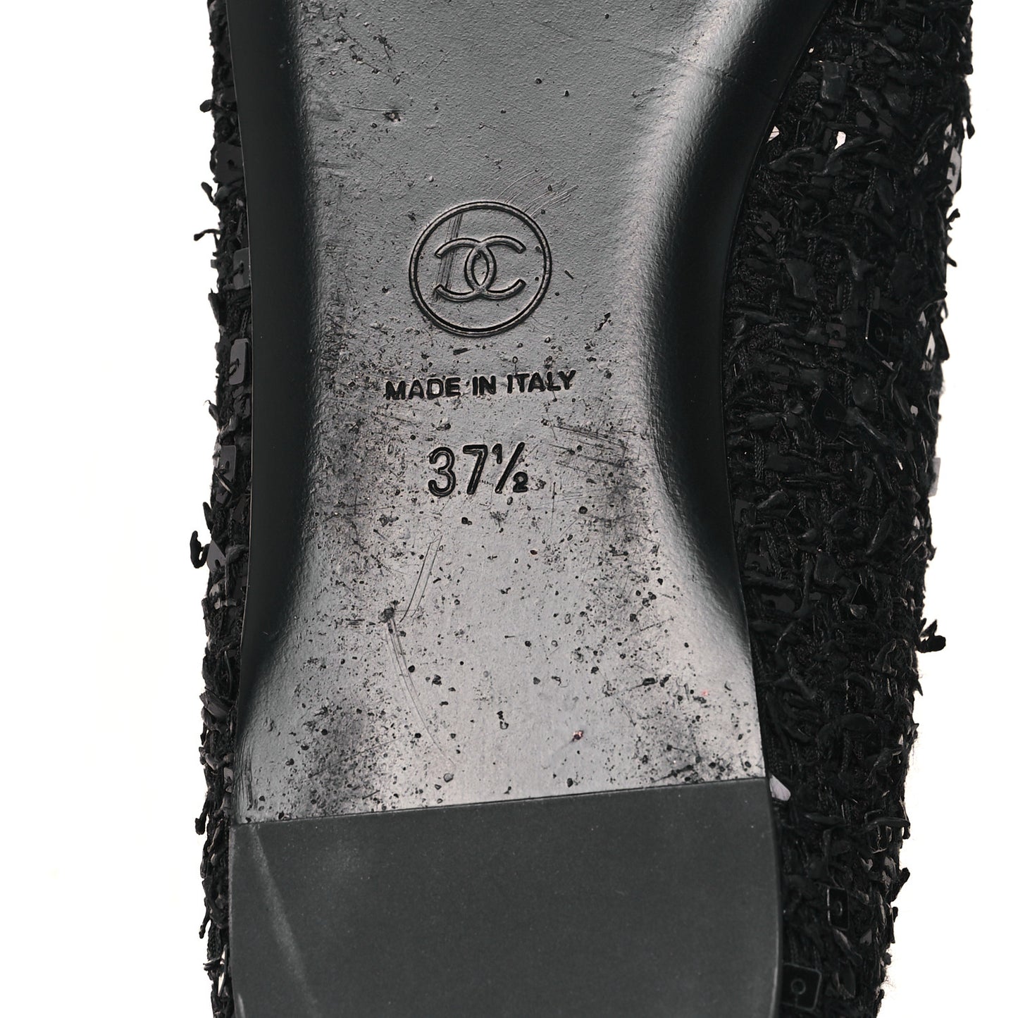 Tweed Sequin Mary Jane Flats 37.5 Black