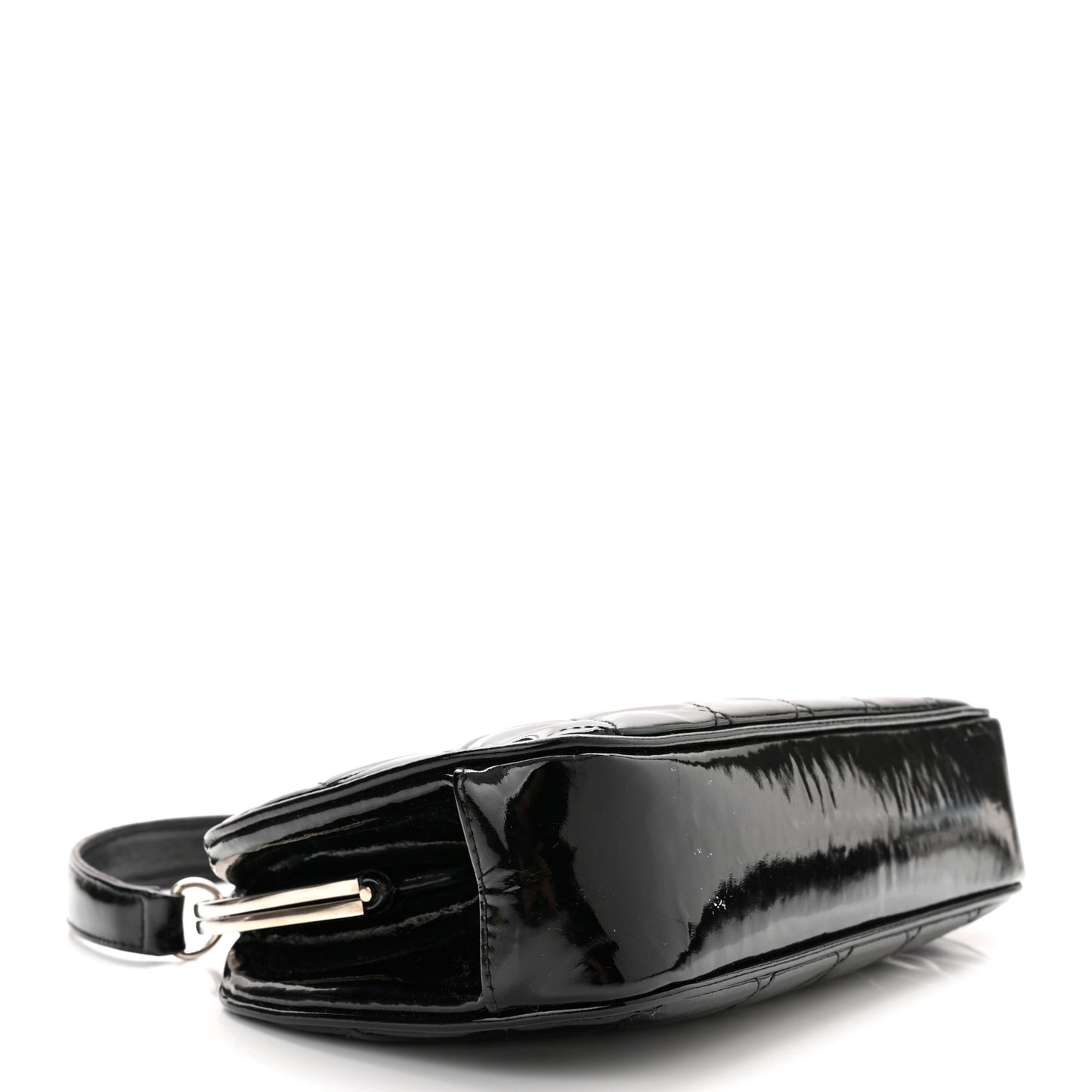 Patent Quilted Kisslock Frame Bag Black