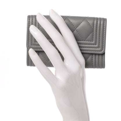Chanel Calfskin Quilted Boy Card Holder Wallet Grey 2 of 8