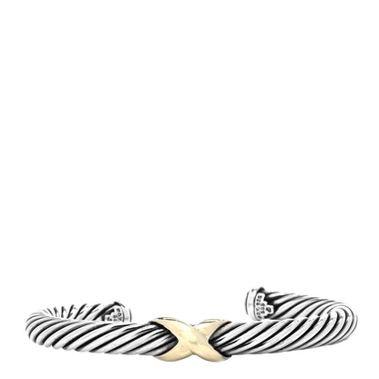 David Yurman Sterling Silver 14K Yellow Gold 7mm X Station Cable Bracelet 1 of 4