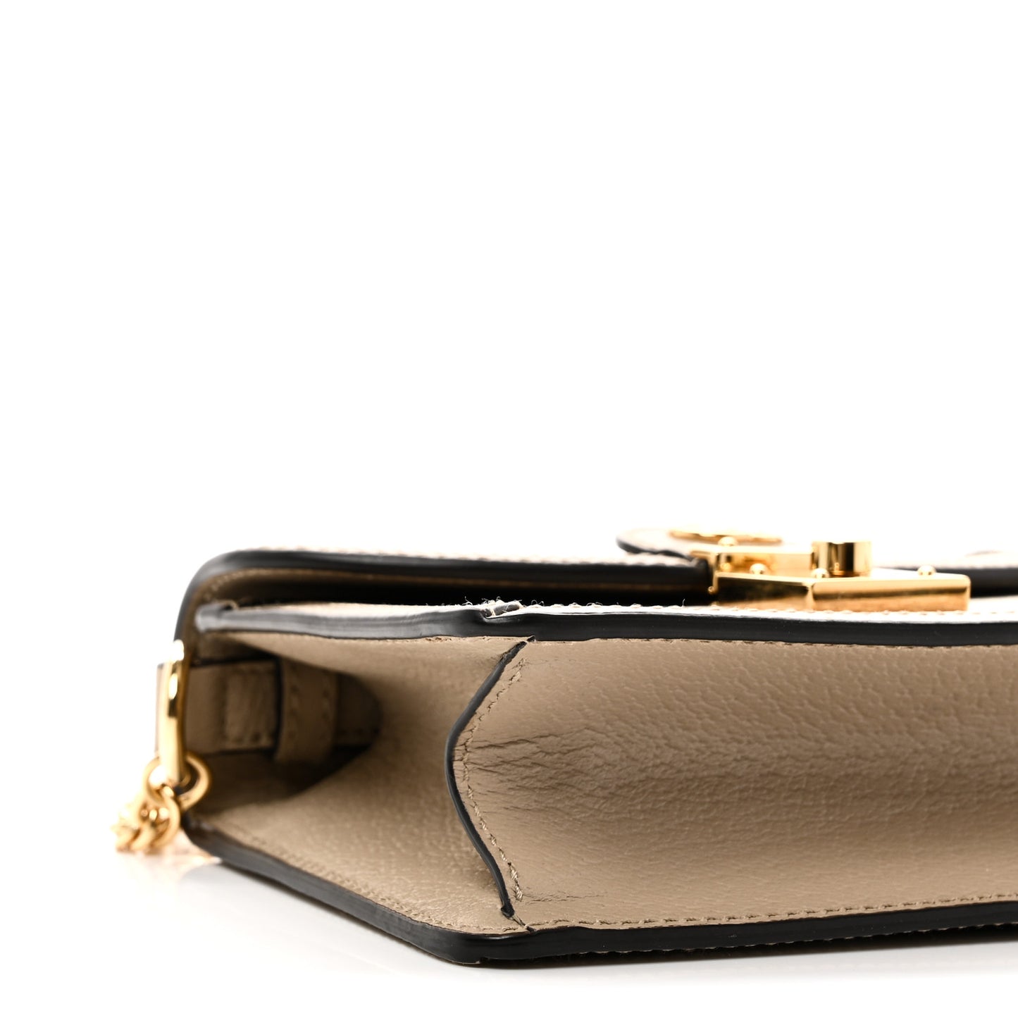 GG Supreme Monogram Textured Dollar Calfskin Web Mini Ophidia Padlock Top Handle Chain Shoulder Bag Beige Mystic White Oatmeal