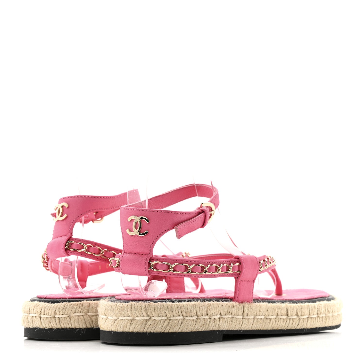 Chanel Lambskin Chain CC Thong Espadrille Sandals 38 Pink 5 of 13
