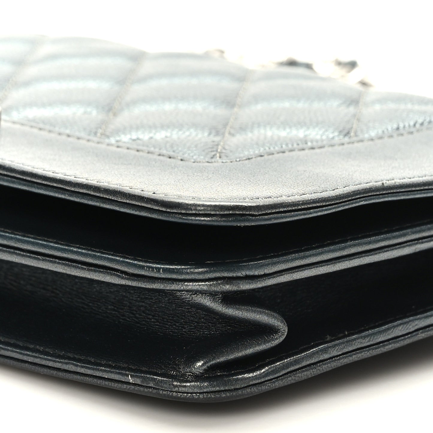 Caviar Quilted Vintage Mademoiselle Wallet On Chain WOC Dark Grey