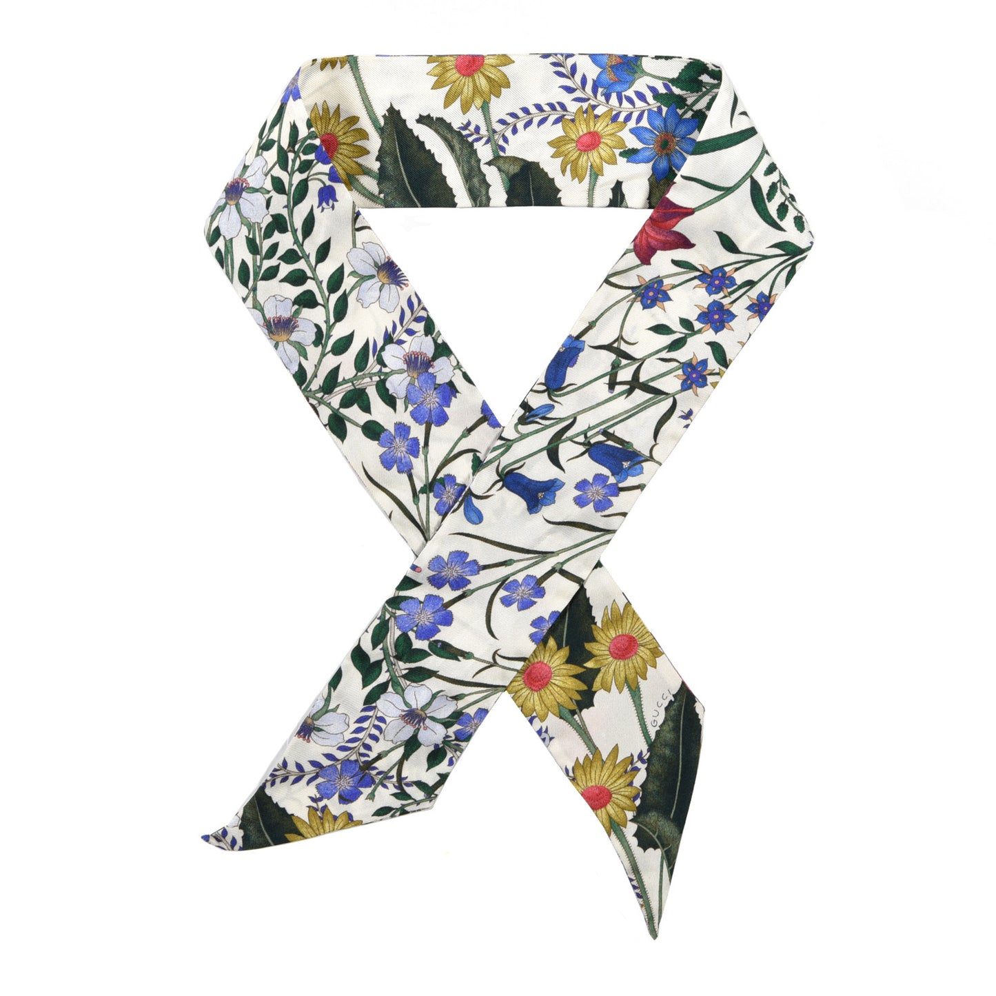 Silk Floral Neck Bow Scarf Multicolor