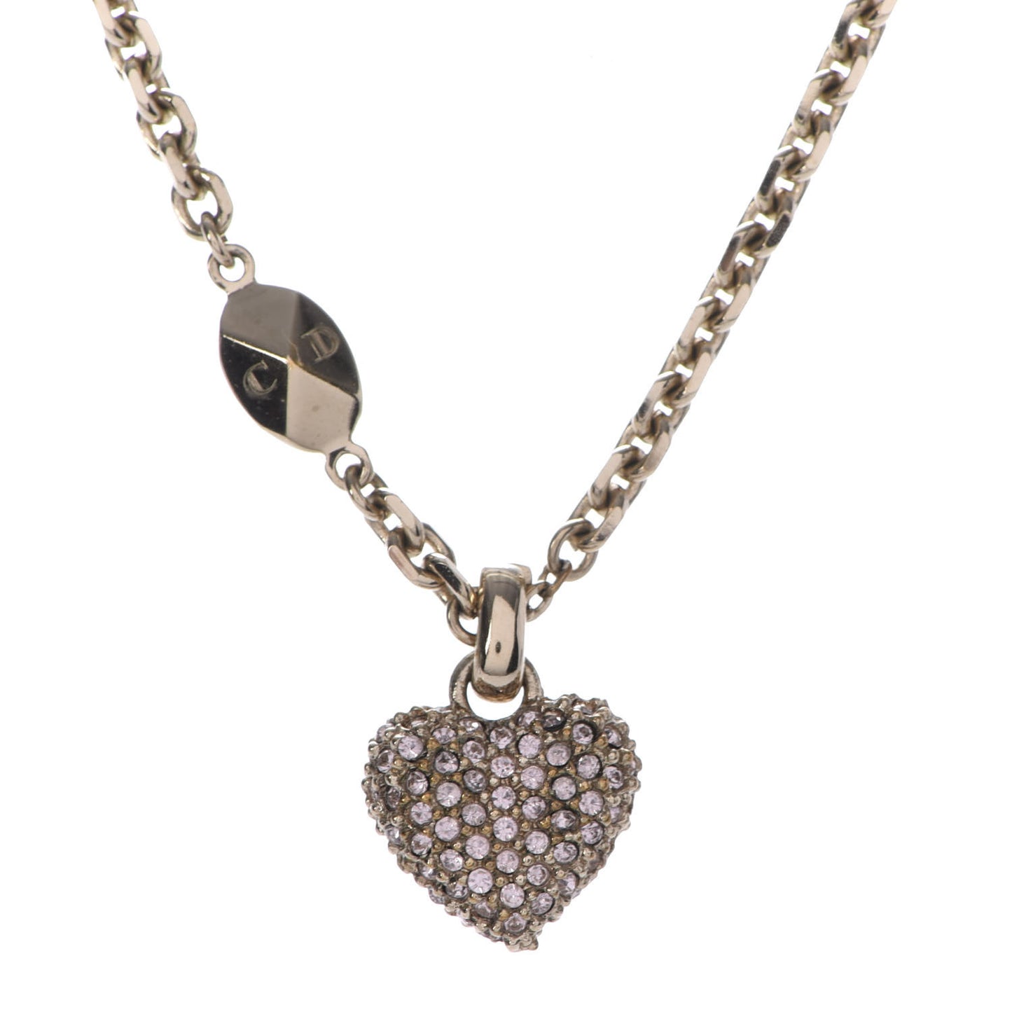 Metal Crystal Logo Heart Pendant Necklace Gold