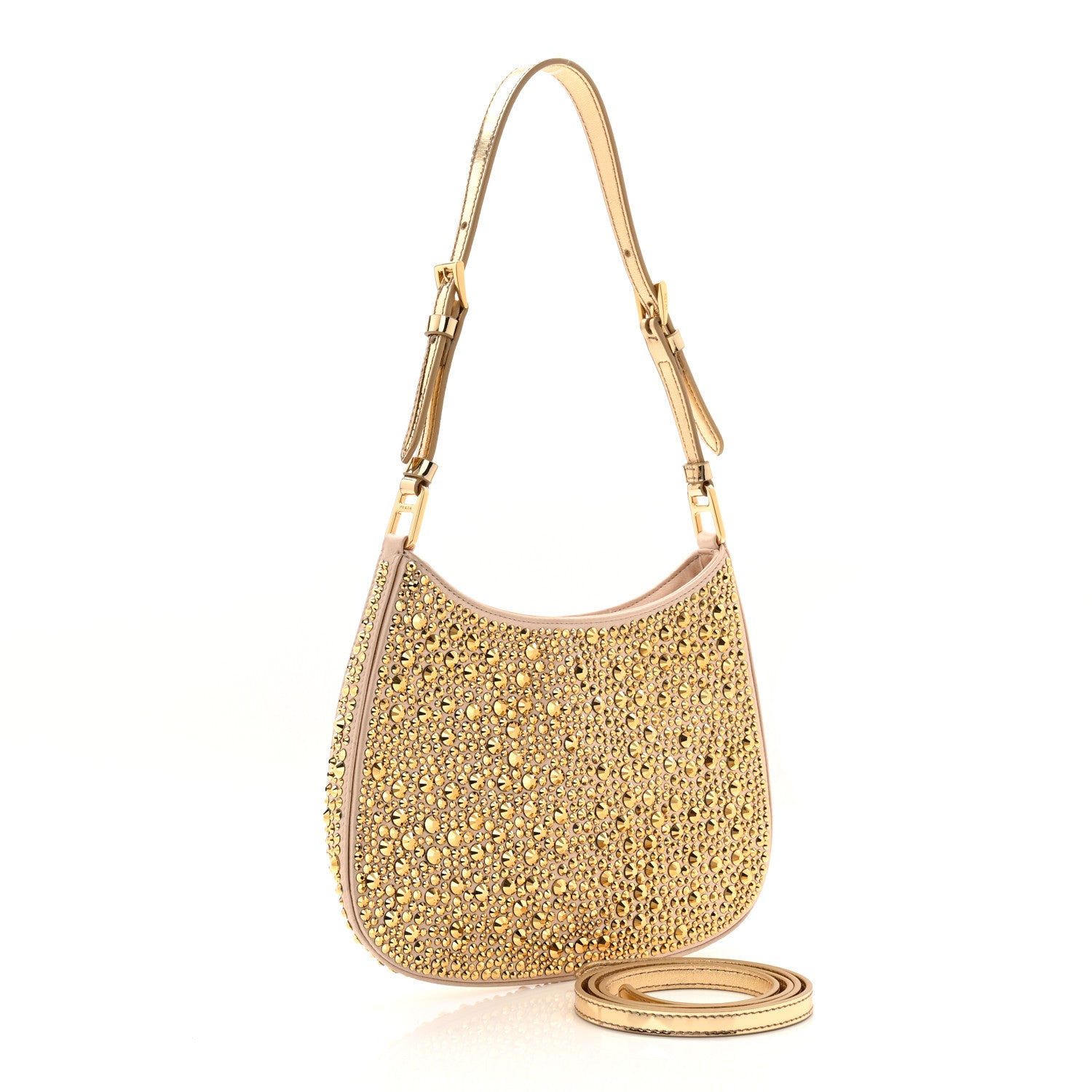 Prada Satin Crystal Cleo Adjustable Strap Shoulder Bag Platino