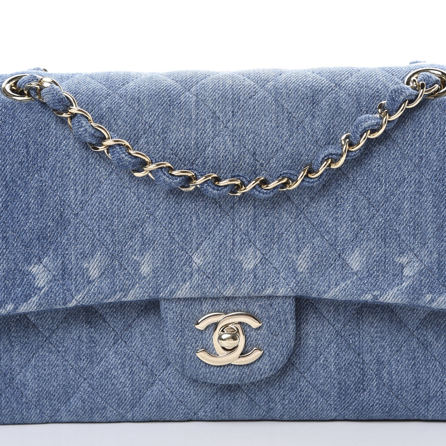 Denim Quilted Medium Double Flap Blue