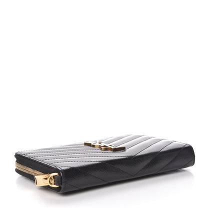 Saint Laurent Grain De Poudre Matelasse Chevron Monogram Phone Wallet Black 4 of 9