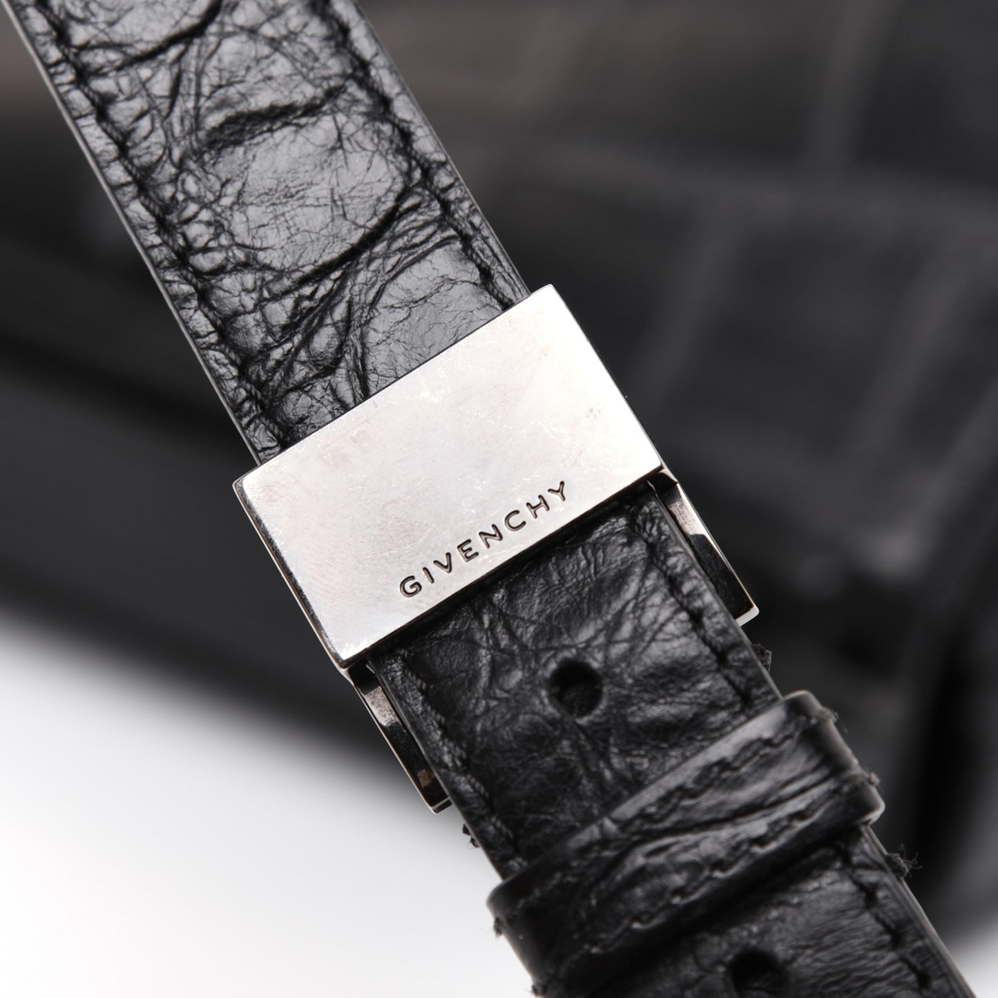 Calfskin Crocodile Embossed Medium Pandora Box Crossbody Bag Black
