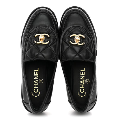 Chanel Lambskin Quilted CC Turnlock Loafers 35.5 Black 2 of 12