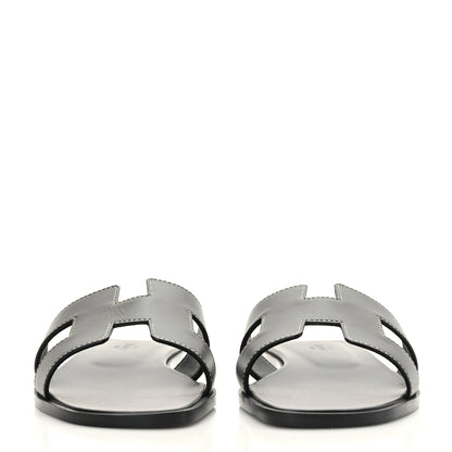 Hermes Box Calfskin Oran Sandals 38 Black 2 of 9