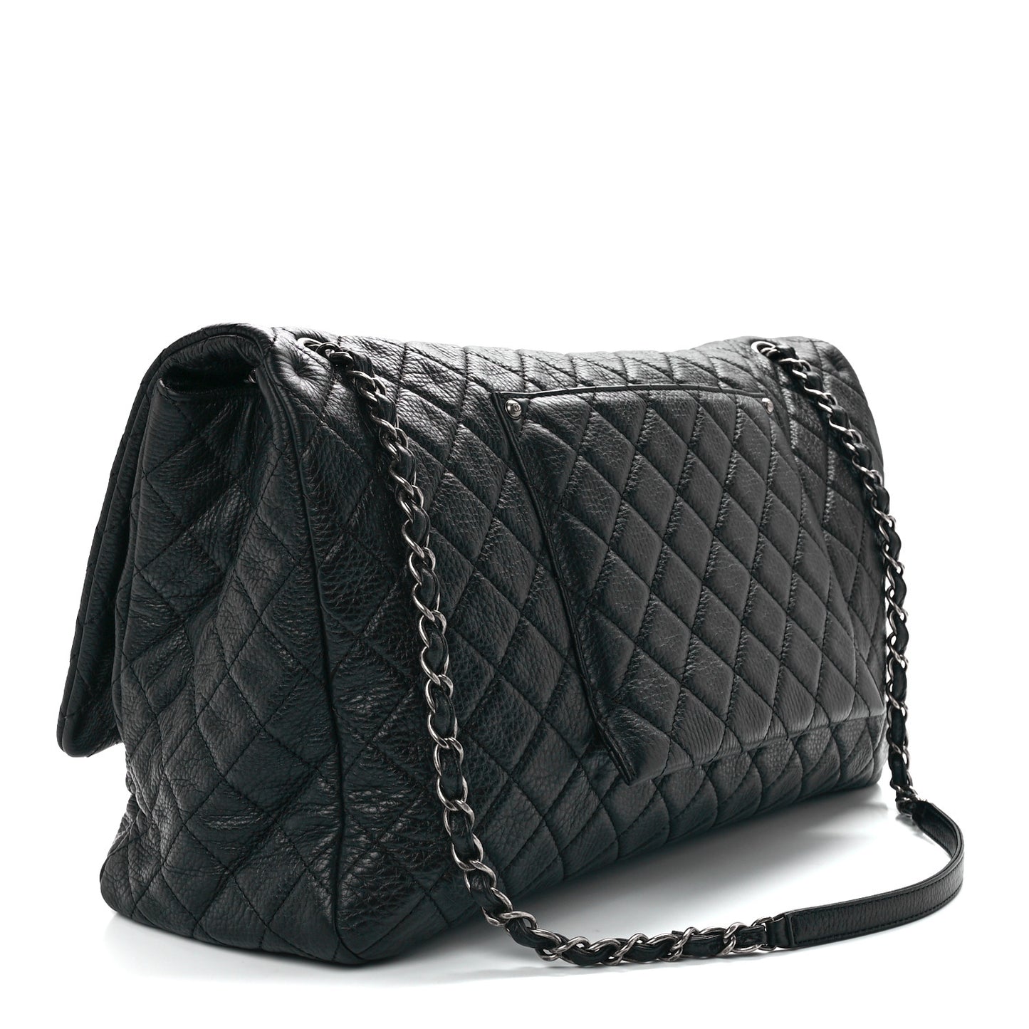 Calfskin Quilted XXL Travel Flap Bag Black