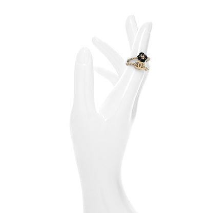 Chanel Enamel Camellia CC Ring Set of 2 4.5 5.5 Gold Black 2 of 6