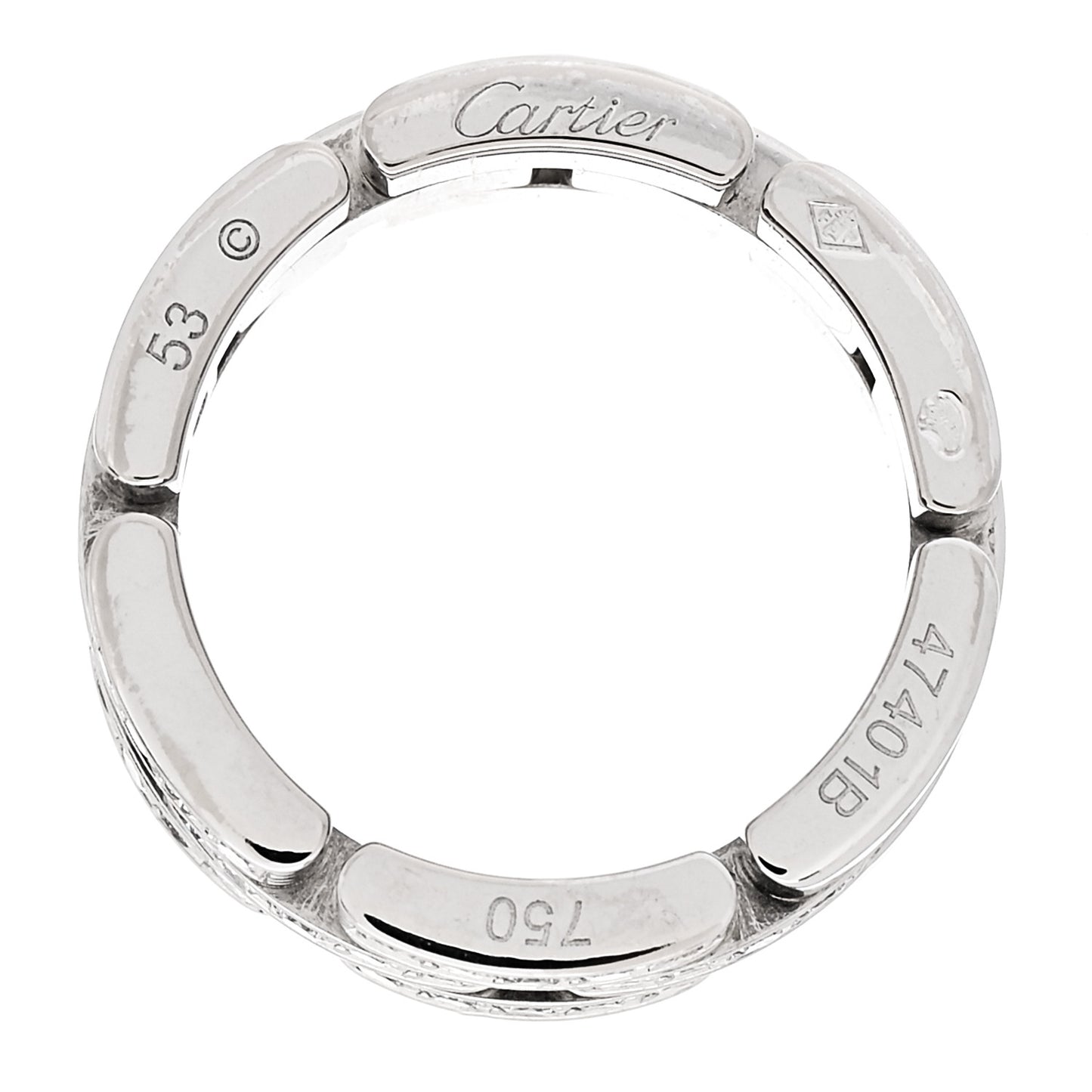 18K White Gold Diamond Maillon Panthere 3 Half Rows Paved Ring 53 6.25