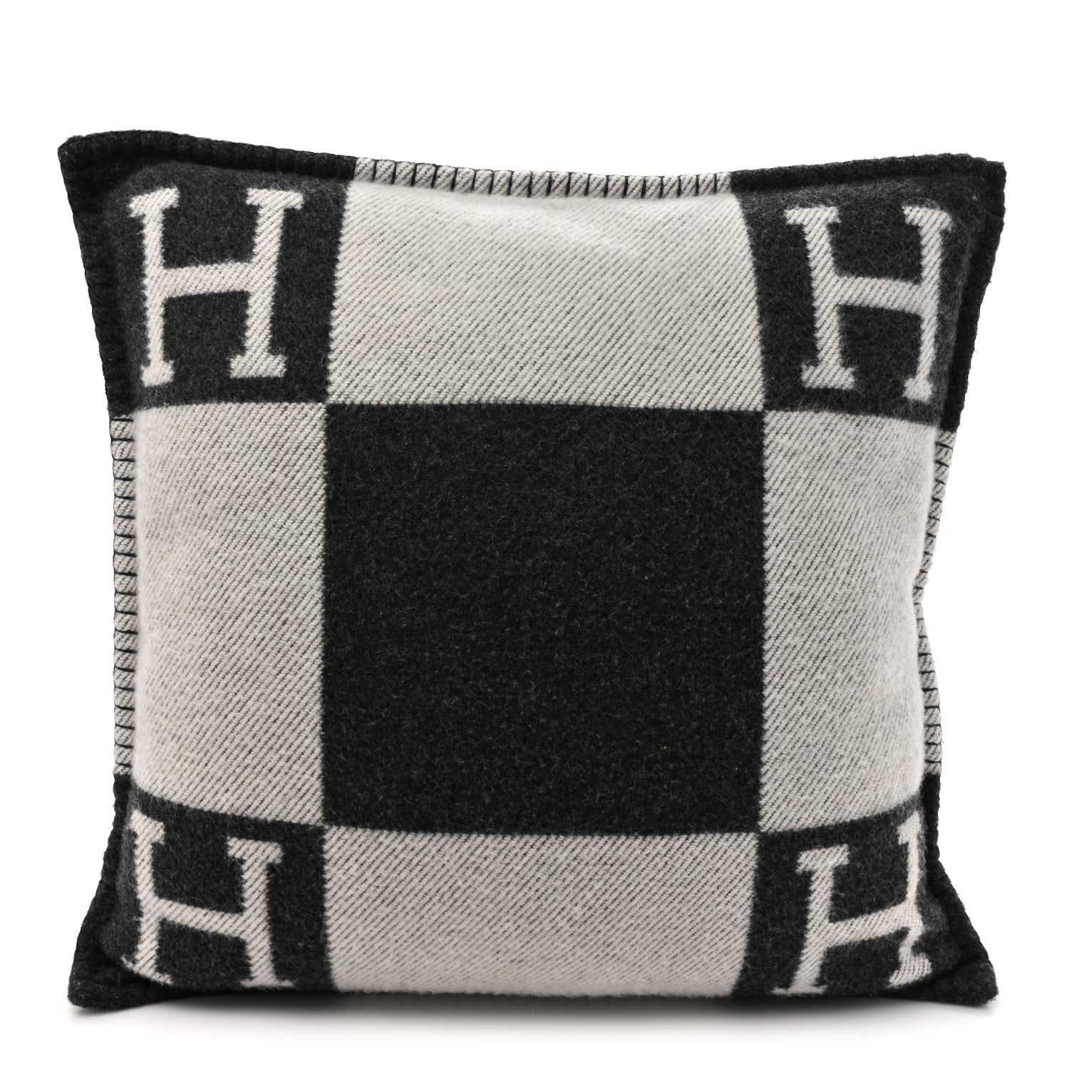 Hermes Wool Cashmere Avalon Pillow PM Ecru Gris Fonce 1 of 4