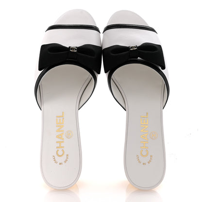 Chanel Lambskin Grosgrain Bow Mules 37 White Black 2 of 10