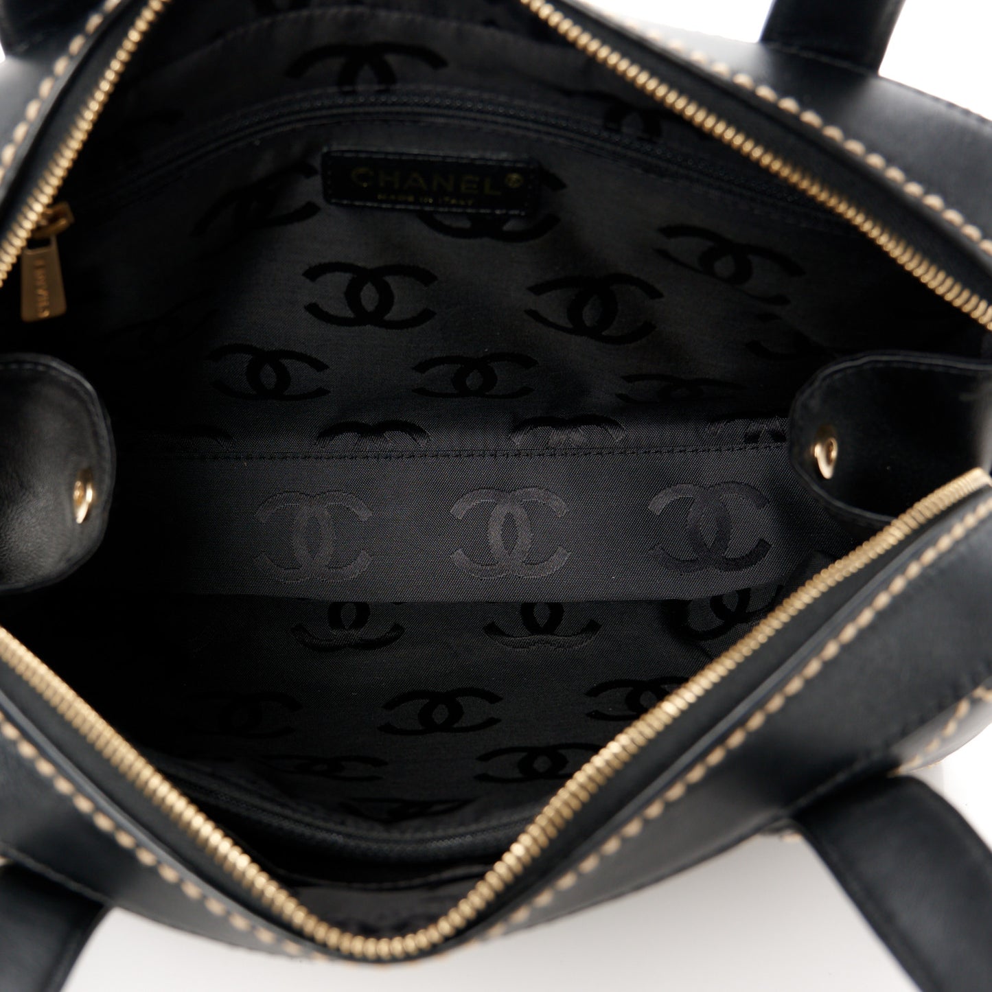 Calfskin Wild Stitch Top Handle Bag Black