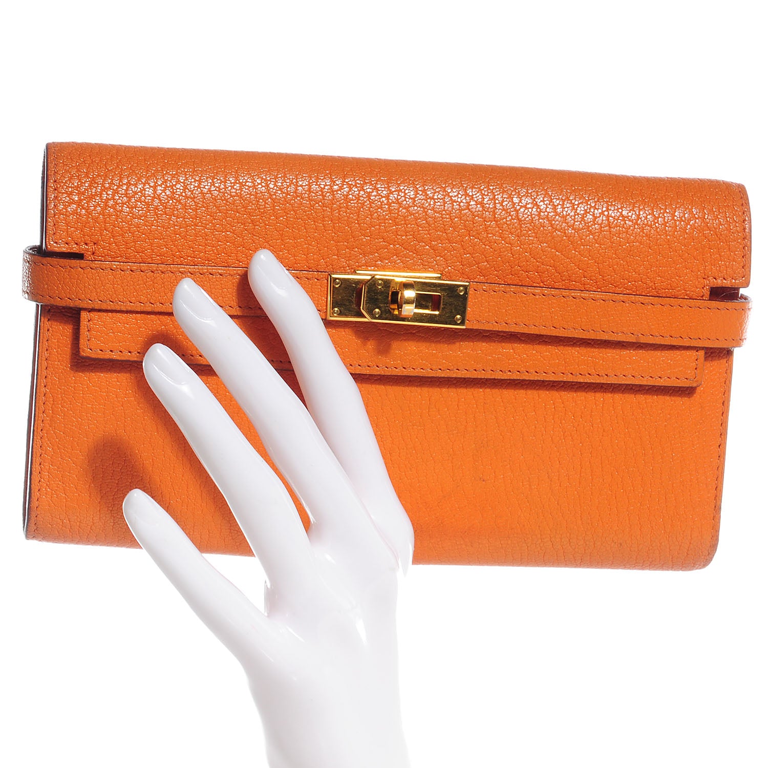 Hermes Chevre Mysore Kelly Longue Wallet Orange 2 of 18