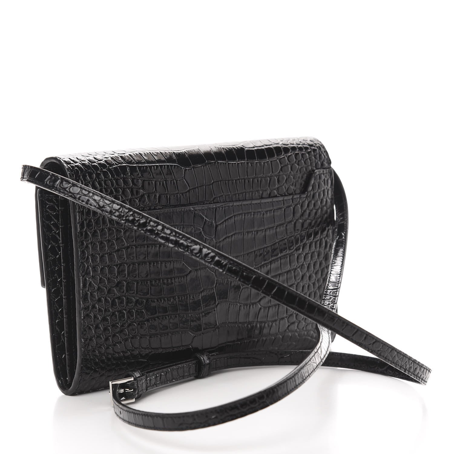 Saint Laurent Calfskin Crocodile Embossed Monogram Uptown Crossbody Black 2 of 10