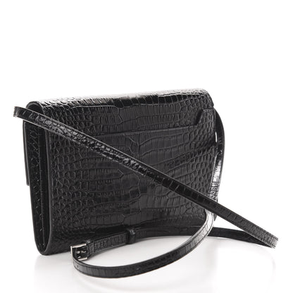 Saint Laurent Calfskin Crocodile Embossed Monogram Uptown Crossbody Black 2 of 10