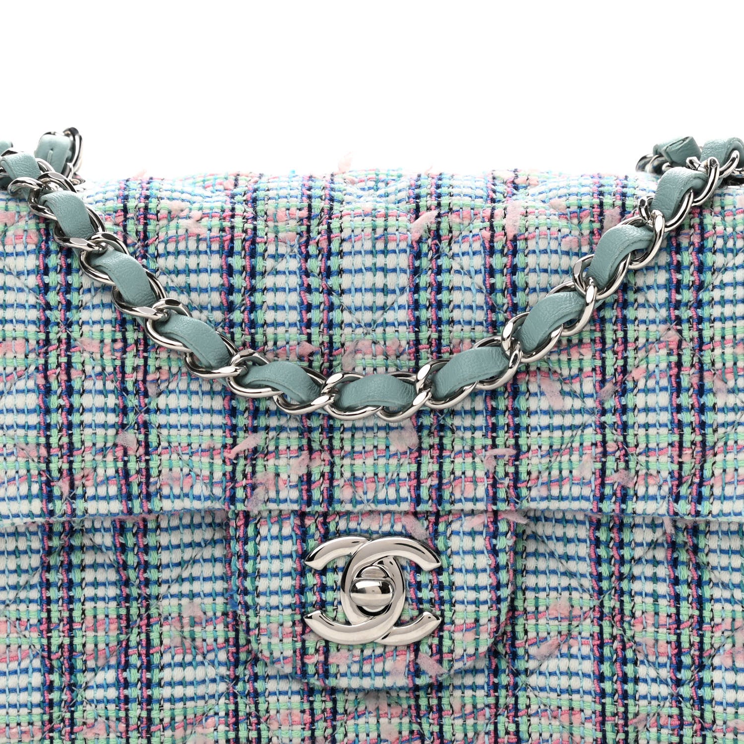 Chanel Tweed Quilted Mini Rectangular Flap Blue 8 of 11